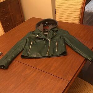 Blank NYC Forest Green Leather Jacket with Hood Like new